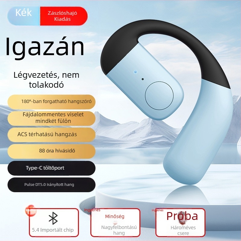 F22 Vezeték nélküli Bluetooth fejhallgató, 2024-es új modell, csontvezetéses technológiával, nem belső fültartó, ultra hosszú akkumulátor-üzemidő, hordozható bal vagy jobb fülön, vezetéshez