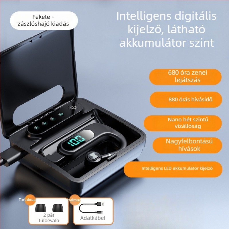 Bluetooth fejhallgató fülre akasztóval, sztereó, Huawei chipset, Bluetooth 2.0, akár 4 óra üzemidő
