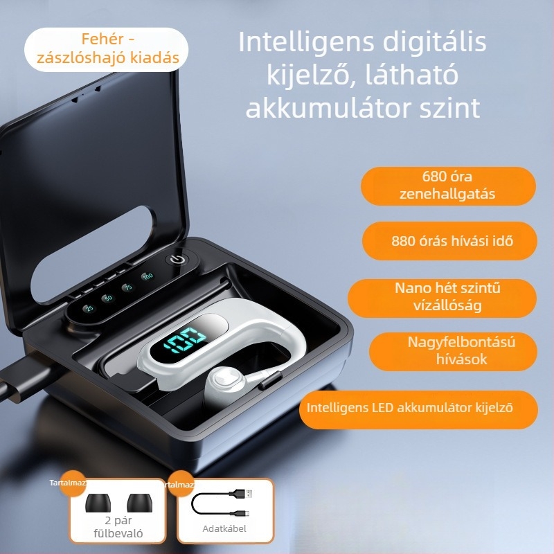 Bluetooth fejhallgató fülre akasztóval, sztereó, Huawei chipset, Bluetooth 2.0, akár 4 óra üzemidő
