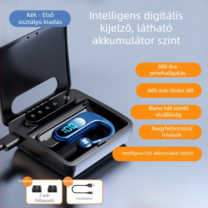 Bluetooth fejhallgató fülre akasztóval, sztereó, Huawei chipset, Bluetooth 2.0, akár 4 óra üzemidő