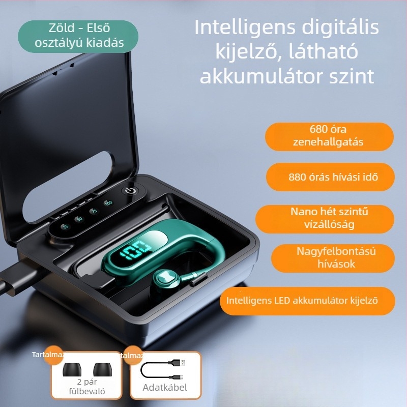 Bluetooth fejhallgató fülre akasztóval, sztereó, Huawei chipset, Bluetooth 2.0, akár 4 óra üzemidő