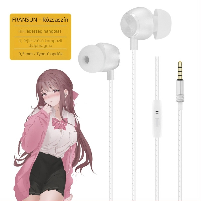 FRANSUN In-Ear vezetékes fejhallgató mikrofonnal, 3,5 mm egyenes csatlakozó, 1,2 m kábel, 10 mm meghajtó