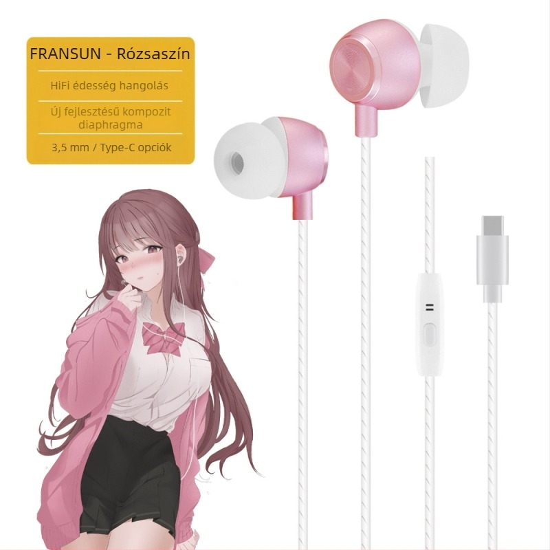 FRANSUN In-Ear vezetékes fejhallgató mikrofonnal, 3,5 mm egyenes csatlakozó, 1,2 m kábel, 10 mm meghajtó