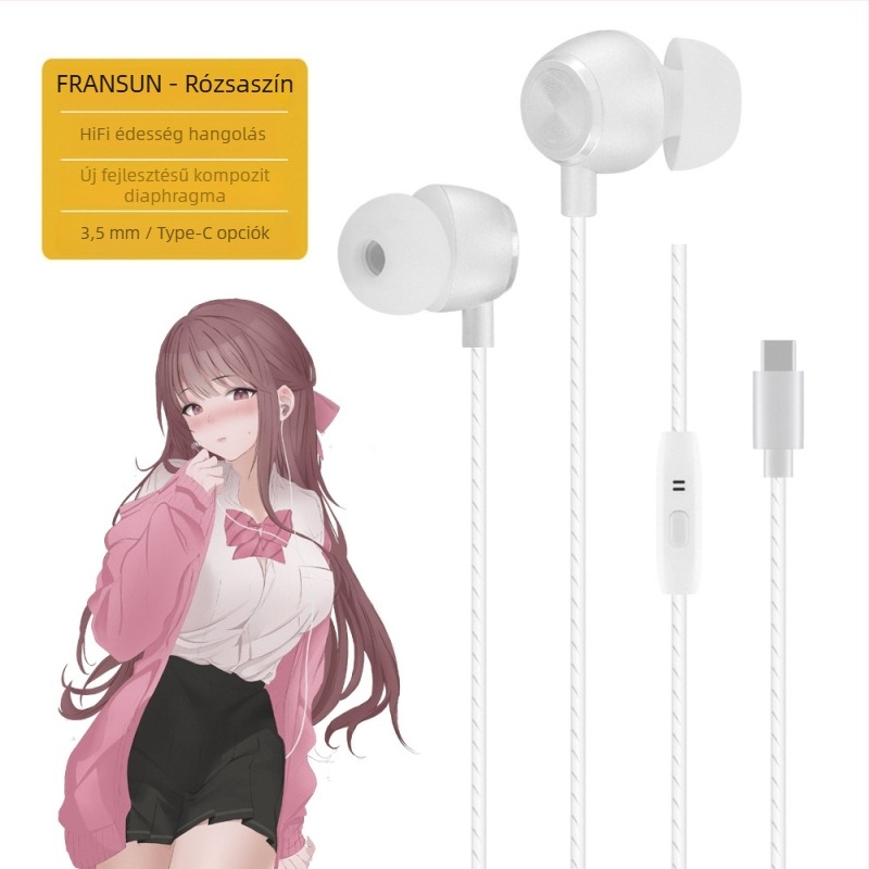 FRANSUN In-Ear vezetékes fejhallgató mikrofonnal, 3,5 mm egyenes csatlakozó, 1,2 m kábel, 10 mm meghajtó