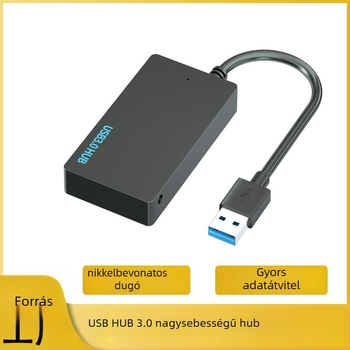 USB 3.0 hub, 4 porttal, 1–4-es kiterjesztés, USB-ről táplált, 10 cm kábel, 5DBps átviteli sebesség