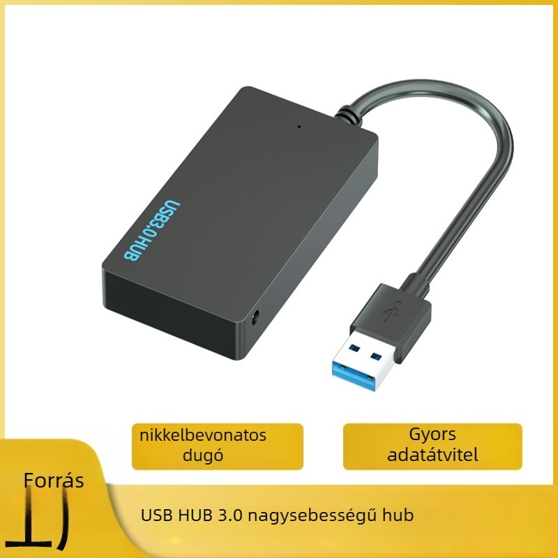 USB 3.0 hub, 4 porttal, 1–4-es kiterjesztés, USB-ről táplált, 10 cm kábel, 5DBps átviteli sebesség