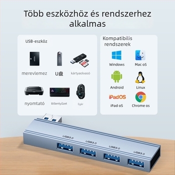 WG Type-C USB-hub négy USB 3.0 porttal — USB 3.0 interfész, 3.0 átviteli sebesség, külső tápellátás nélkül