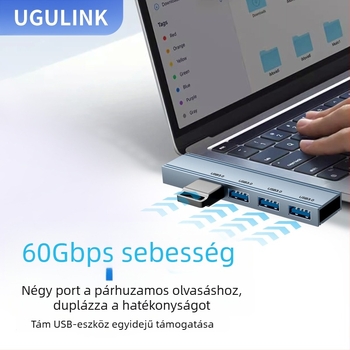 WG Type-C USB-hub négy USB 3.0 porttal — USB 3.0 interfész, 3.0 átviteli sebesség, külső tápellátás nélkül