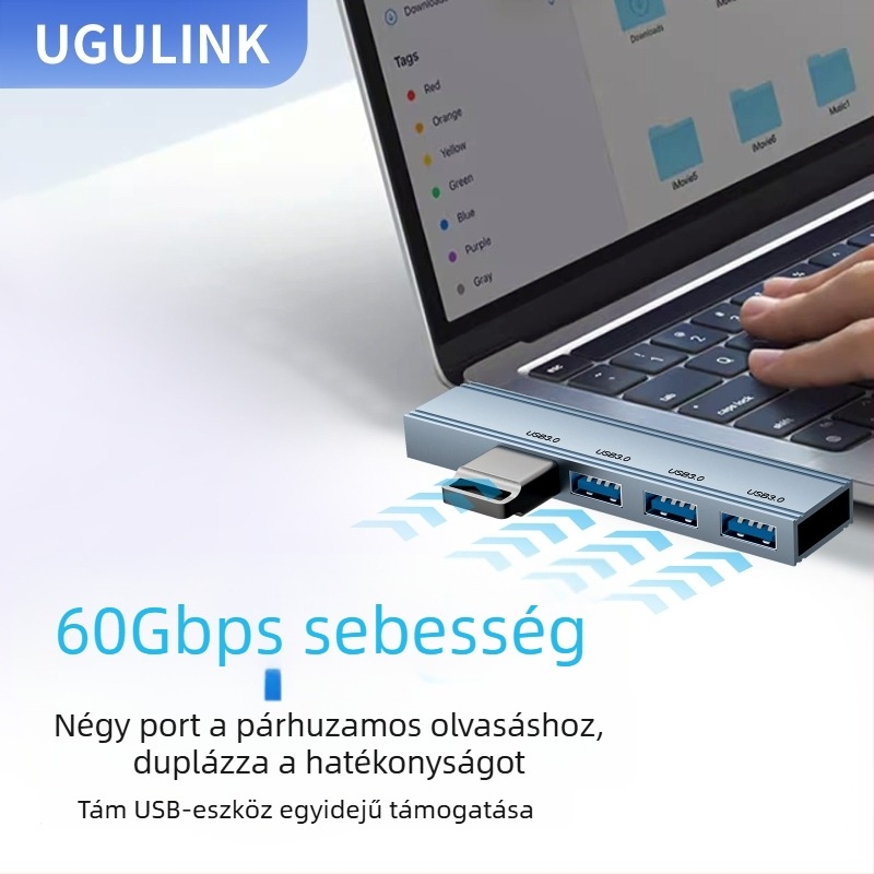 WG Type-C USB-hub négy USB 3.0 porttal — USB 3.0 interfész, 3.0 átviteli sebesség, külső tápellátás nélkül