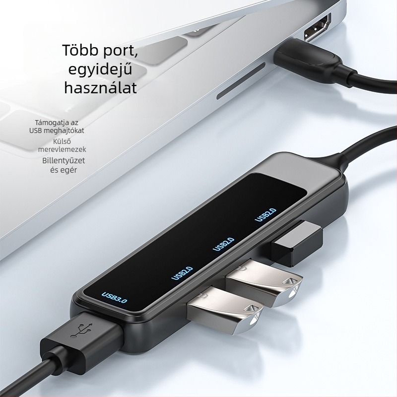 H-388 USB bővítő dokk külső tápegységgel, USB 3.0 hub, 1–4 portok, Type-C kártyaolvasó