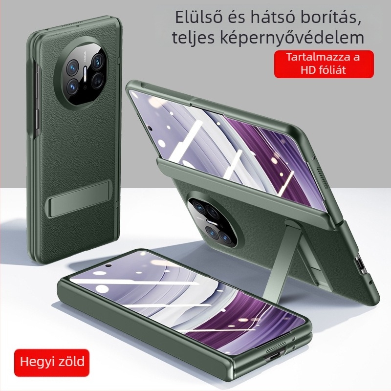 Huawei Mate X5 műbőr flip tok – minimalistás üzleti stílus, ütésálló, hőelvezetés, kopásálló, ujjlenyomat-mentes, fekete
