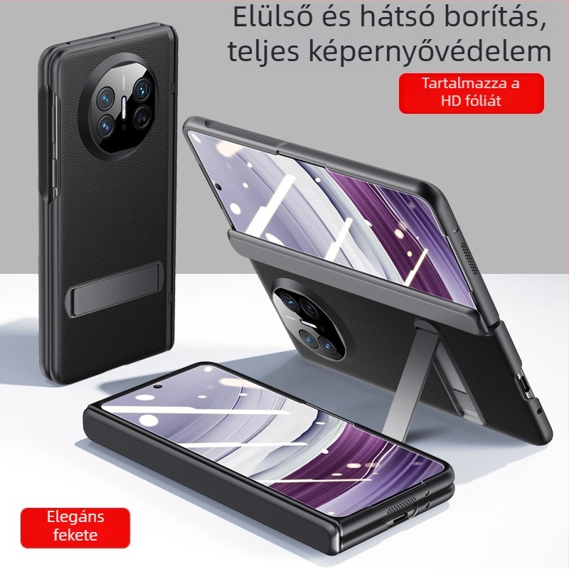 Huawei Mate X5 műbőr flip tok – minimalistás üzleti stílus, ütésálló, hőelvezetés, kopásálló, ujjlenyomat-mentes, fekete