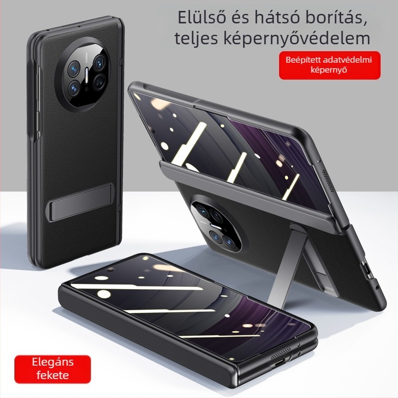 Huawei Mate X5 műbőr flip tok – minimalistás üzleti stílus, ütésálló, hőelvezetés, kopásálló, ujjlenyomat-mentes, fekete