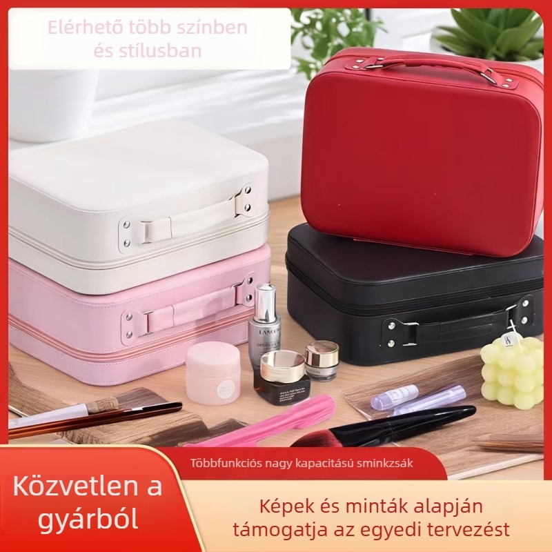 PU anyagú kozmetikai táska, vízálló, hordozható, bővíthető kapacitás, cipzáras zárás