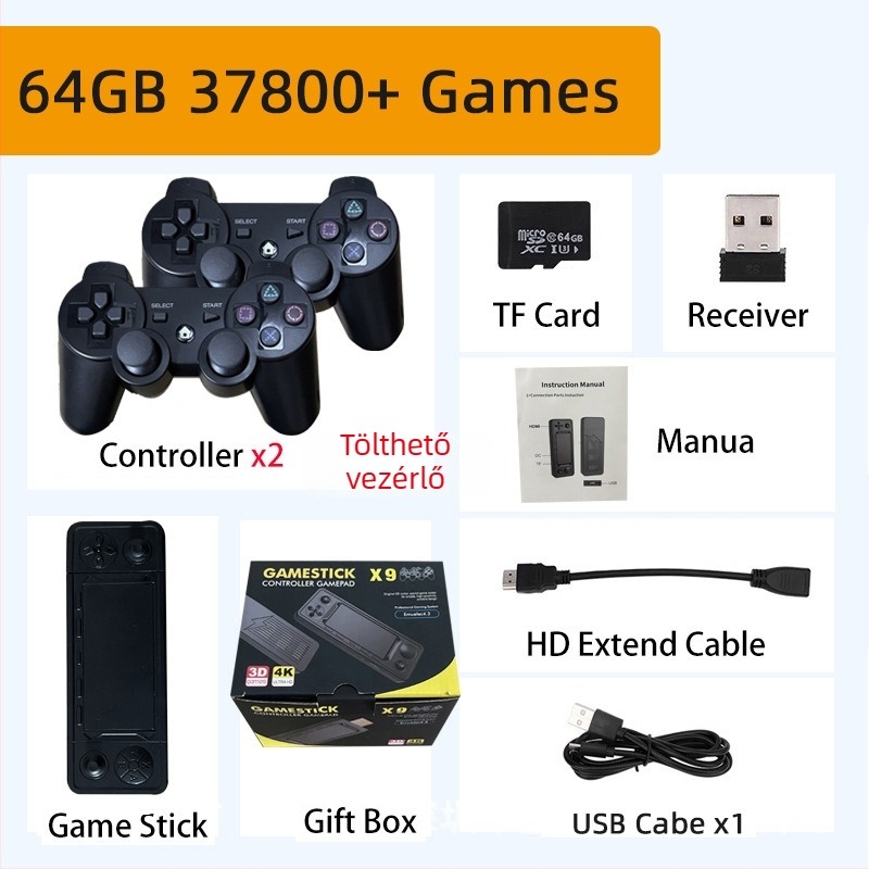 Nosztalgikus Android otthoni játékkonzol vezeték nélküli HDMI TV-kimenettel, PSP-stílusú joystick, 64/128/256 GB tárhely, két játékos támogatása