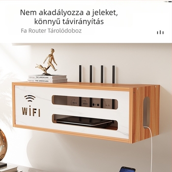 Fali router-tároló doboz, falra szerelhető, rattan fonott anyag, modern minimalista stílus, porvédő szervező, bevezetés 2016 nyár