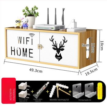 Fali router-tároló doboz, falra szerelhető, rattan fonott anyag, modern minimalista stílus, porvédő szervező, bevezetés 2016 nyár