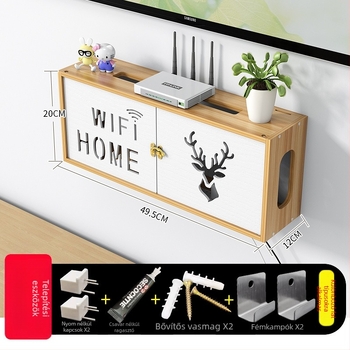 Fali router-tároló doboz, falra szerelhető, rattan fonott anyag, modern minimalista stílus, porvédő szervező, bevezetés 2016 nyár