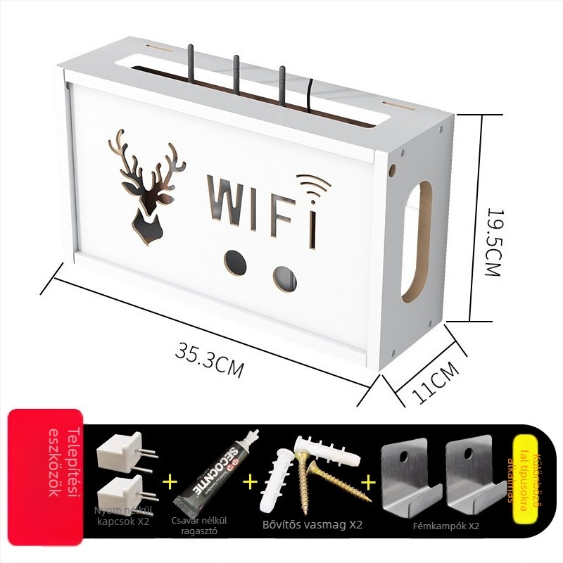 Fali router-tároló doboz, falra szerelhető, rattan fonott anyag, modern minimalista stílus, porvédő szervező, bevezetés 2016 nyár