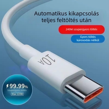 Androidhoz Type-C gyors töltésű adatkábel, 1–2 m, max. 10A, TPE anyag, fehér