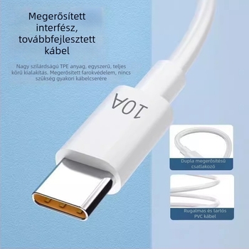 Androidhoz Type-C gyors töltésű adatkábel, 1–2 m, max. 10A, TPE anyag, fehér