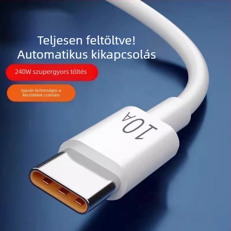 Androidhoz Type-C gyors töltésű adatkábel, 1–2 m, max. 10A, TPE anyag, fehér