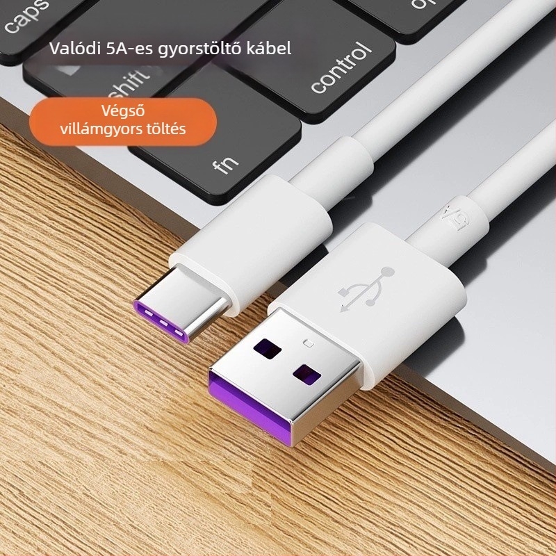 Androidhoz Type-C gyors töltésű adatkábel, 1–2 m, max. 10A, TPE anyag, fehér