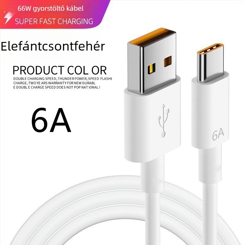 Androidhoz Type-C gyors töltésű adatkábel, 1–2 m, max. 10A, TPE anyag, fehér