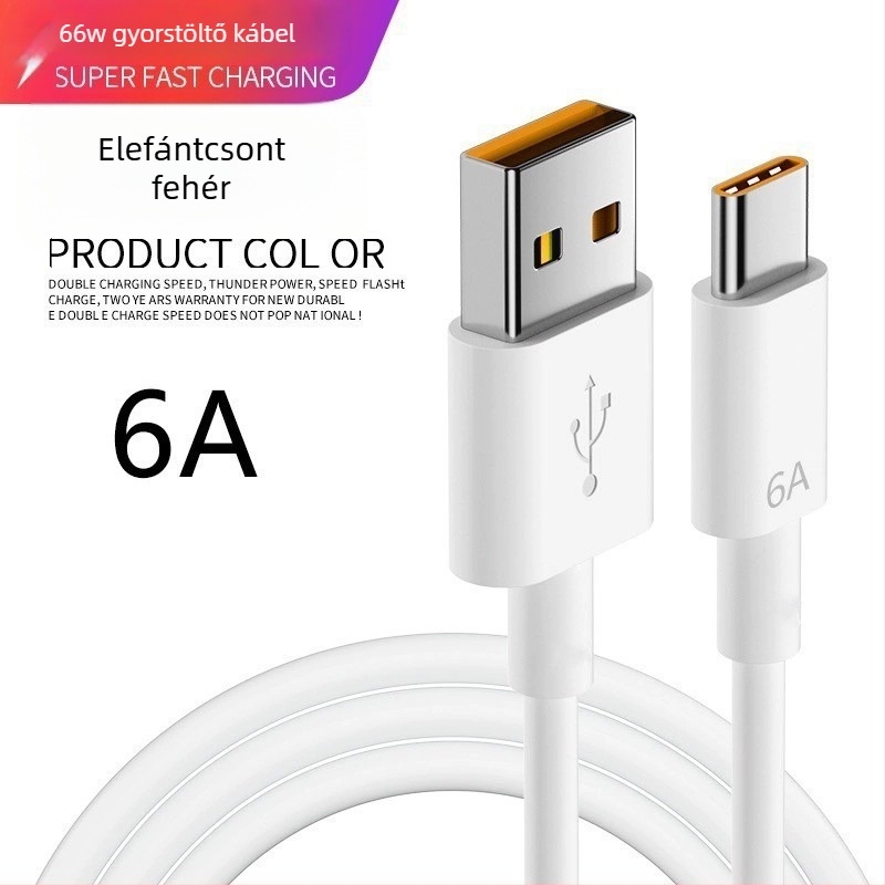 Androidhoz Type-C gyors töltésű adatkábel, 1–2 m, max. 10A, TPE anyag, fehér
