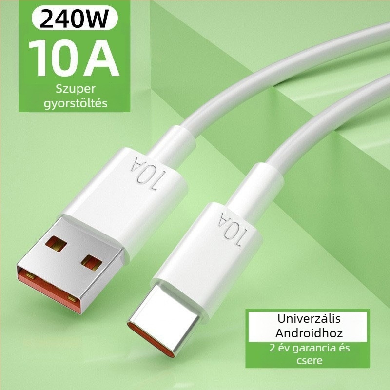 Androidhoz Type-C gyors töltésű adatkábel, 1–2 m, max. 10A, TPE anyag, fehér