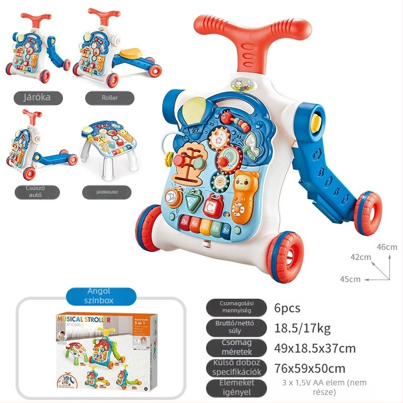 5‑in‑1 multifunkciós babasétáló játék, műanyag kivitel, 0–3 évesek számára
