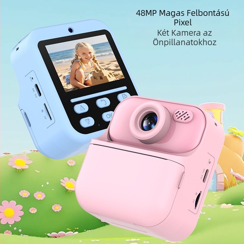Gyerekeknek szóló digitális kamera dupla kamerával, 48 MP, HD videó, 2,4 hüvelykes LCD, TF-kártya tárhely