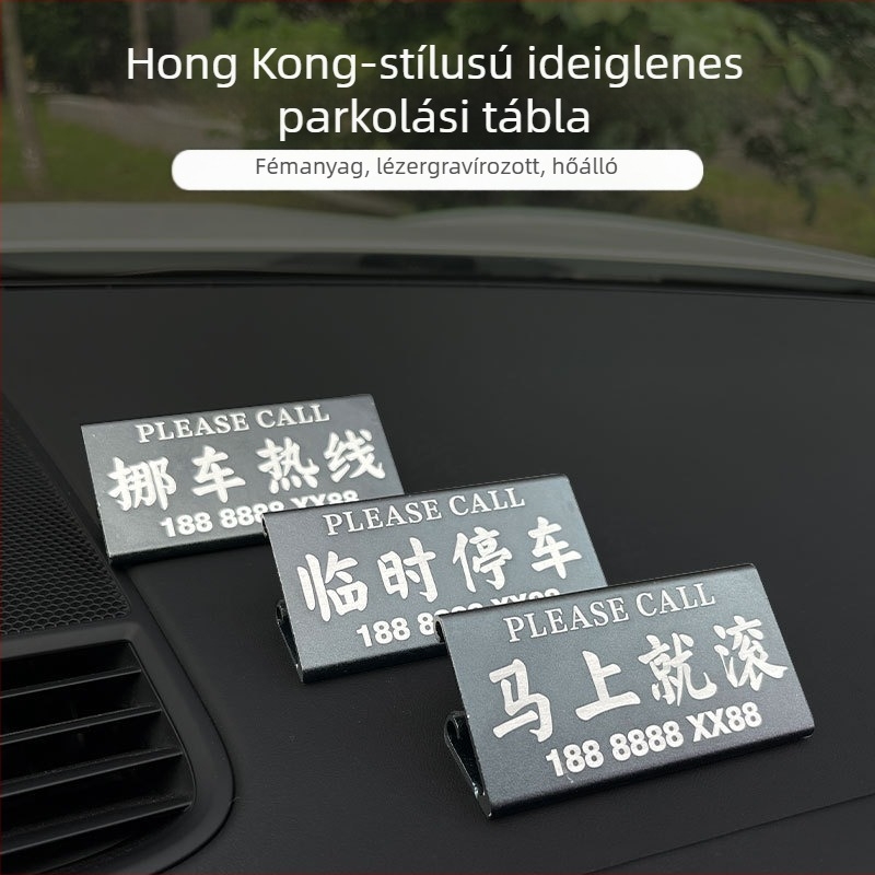 Fém ideiglenes parkolókártya autóhoz, áthelyezési kártya, műszerfal-stílus, testreszabható