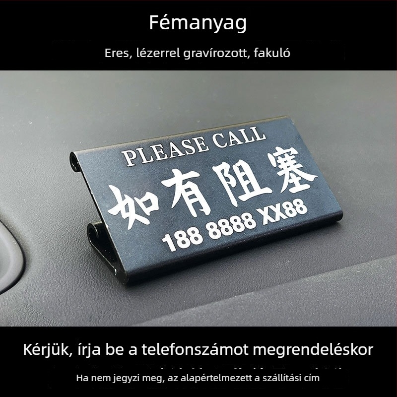 Fém ideiglenes parkolókártya autóhoz, áthelyezési kártya, műszerfal-stílus, testreszabható