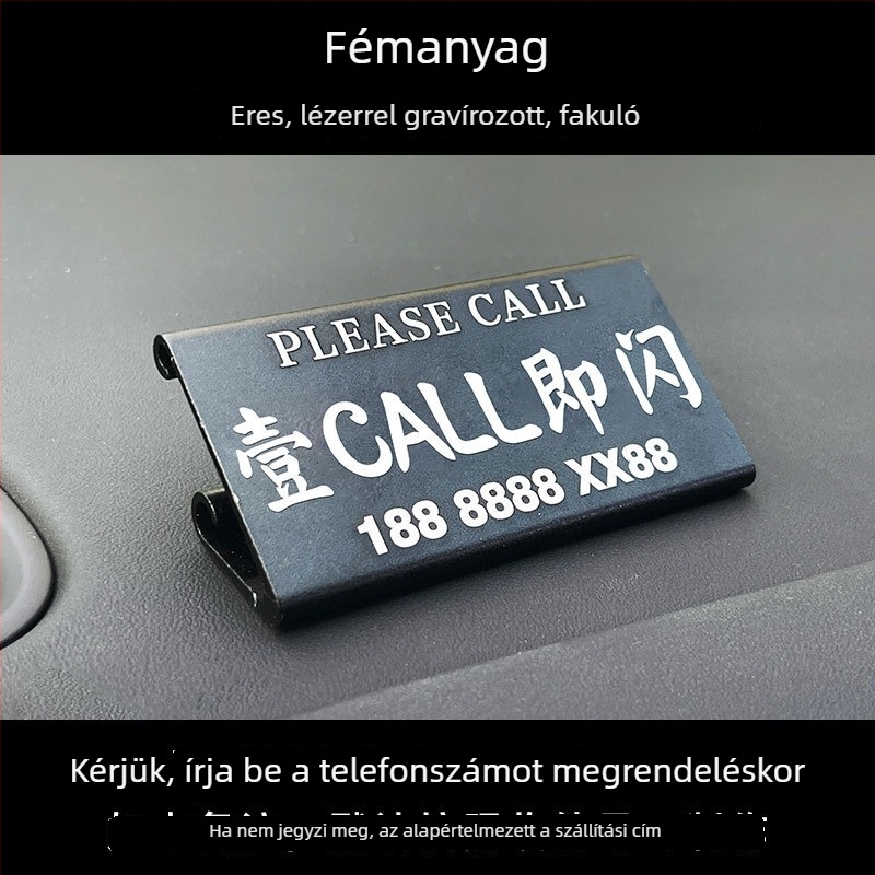 Fém ideiglenes parkolókártya autóhoz, áthelyezési kártya, műszerfal-stílus, testreszabható