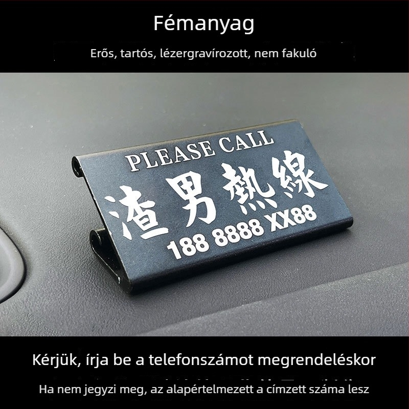 Fém ideiglenes parkolókártya autóhoz, áthelyezési kártya, műszerfal-stílus, testreszabható