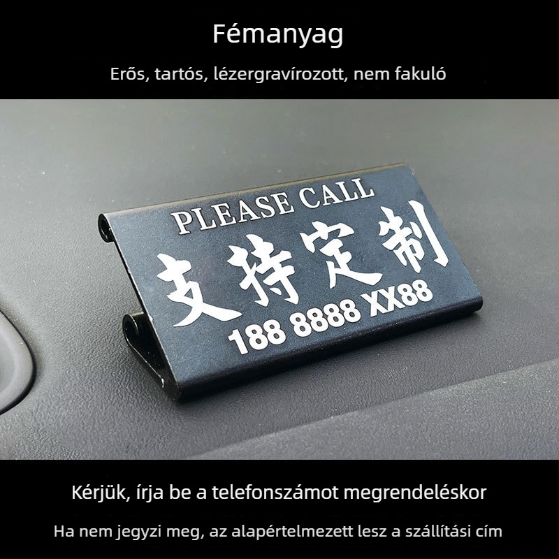 Fém ideiglenes parkolókártya autóhoz, áthelyezési kártya, műszerfal-stílus, testreszabható