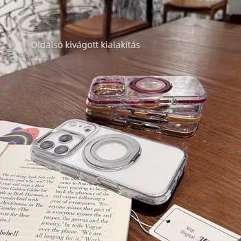 Állványos védőtok iPhone 13–17 Pro/Pro Max készülékekhez, átlátszó hátlappal, ütésálló, fém csukló