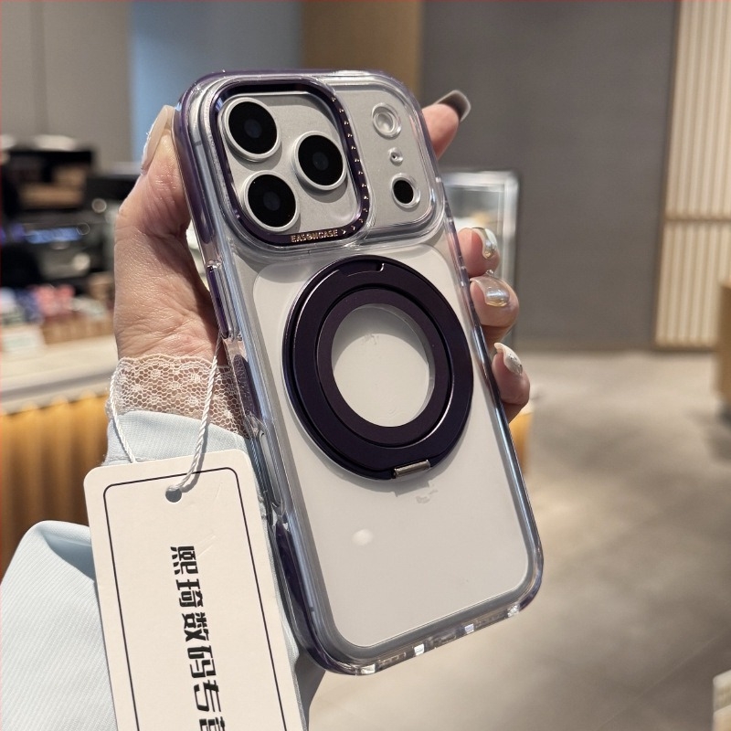 Állványos védőtok iPhone 13–17 Pro/Pro Max készülékekhez, átlátszó hátlappal, ütésálló, fém csukló