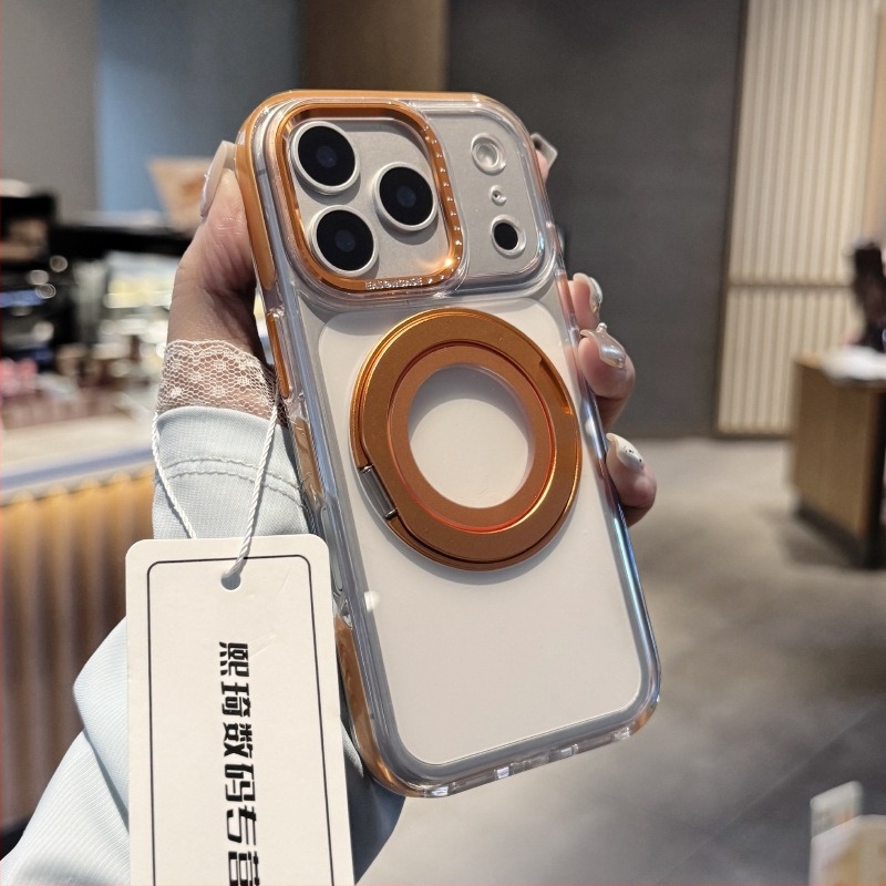 Állványos védőtok iPhone 13–17 Pro/Pro Max készülékekhez, átlátszó hátlappal, ütésálló, fém csukló