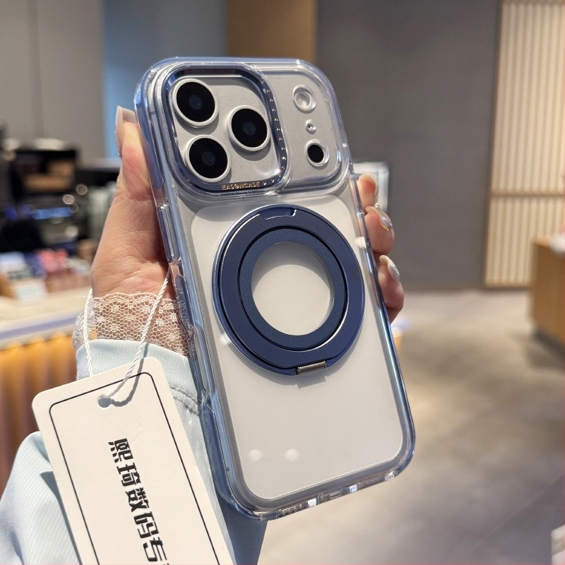 Állványos védőtok iPhone 13–17 Pro/Pro Max készülékekhez, átlátszó hátlappal, ütésálló, fém csukló