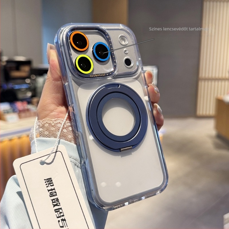 Állványos védőtok iPhone 13–17 Pro/Pro Max készülékekhez, átlátszó hátlappal, ütésálló, fém csukló