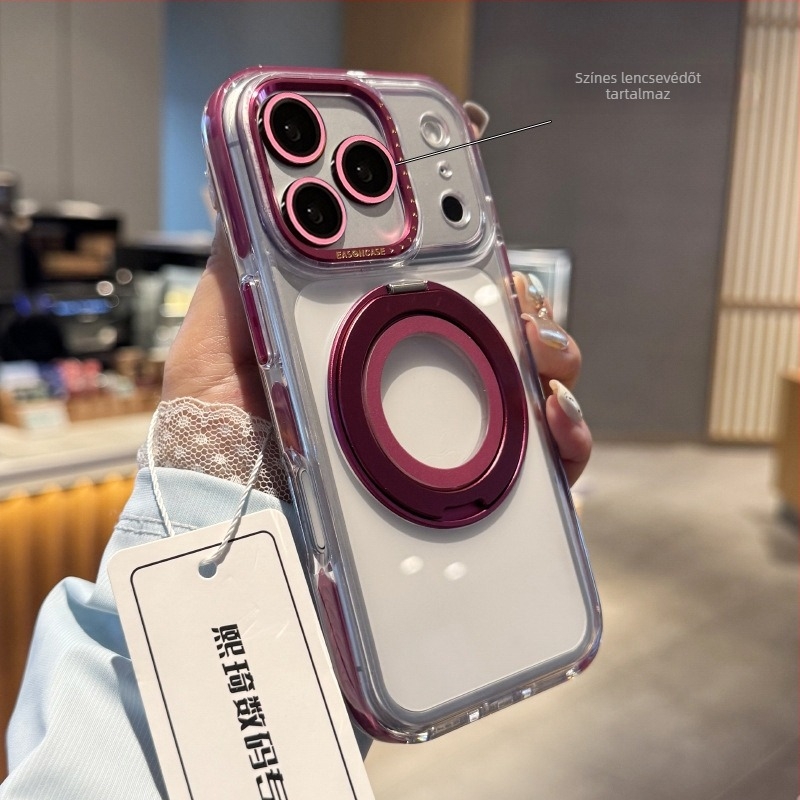 Állványos védőtok iPhone 13–17 Pro/Pro Max készülékekhez, átlátszó hátlappal, ütésálló, fém csukló