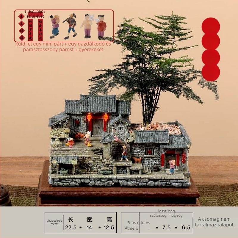 Moha mikrotáj modell: öreg ház gyantából, asztali bonsai dísz, modern kínai stílus