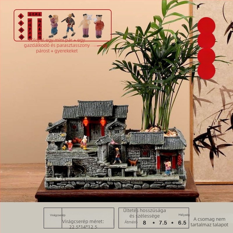 Moha mikrotáj modell: öreg ház gyantából, asztali bonsai dísz, modern kínai stílus
