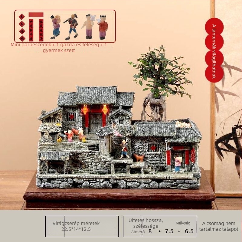 Moha mikrotáj modell: öreg ház gyantából, asztali bonsai dísz, modern kínai stílus