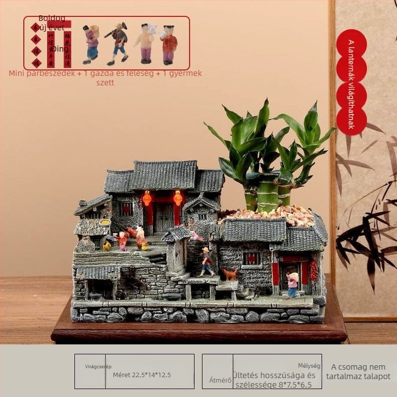 Moha mikrotáj modell: öreg ház gyantából, asztali bonsai dísz, modern kínai stílus