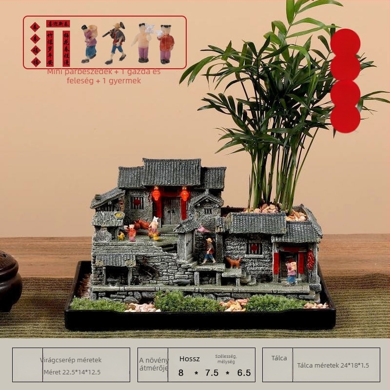 Moha mikrotáj modell: öreg ház gyantából, asztali bonsai dísz, modern kínai stílus