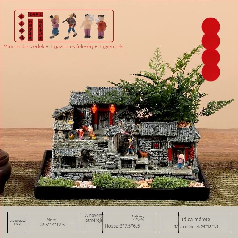 Moha mikrotáj modell: öreg ház gyantából, asztali bonsai dísz, modern kínai stílus