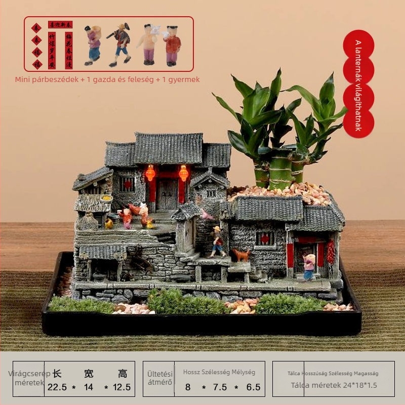Moha mikrotáj modell: öreg ház gyantából, asztali bonsai dísz, modern kínai stílus